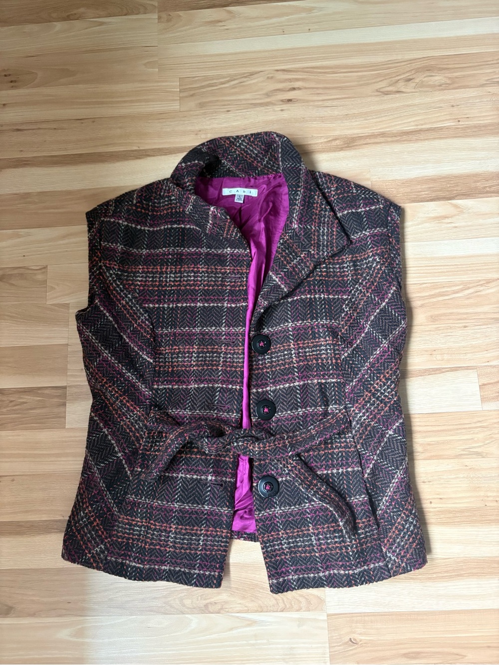 CAbi Brown Plaid Blazer with Pink Lining